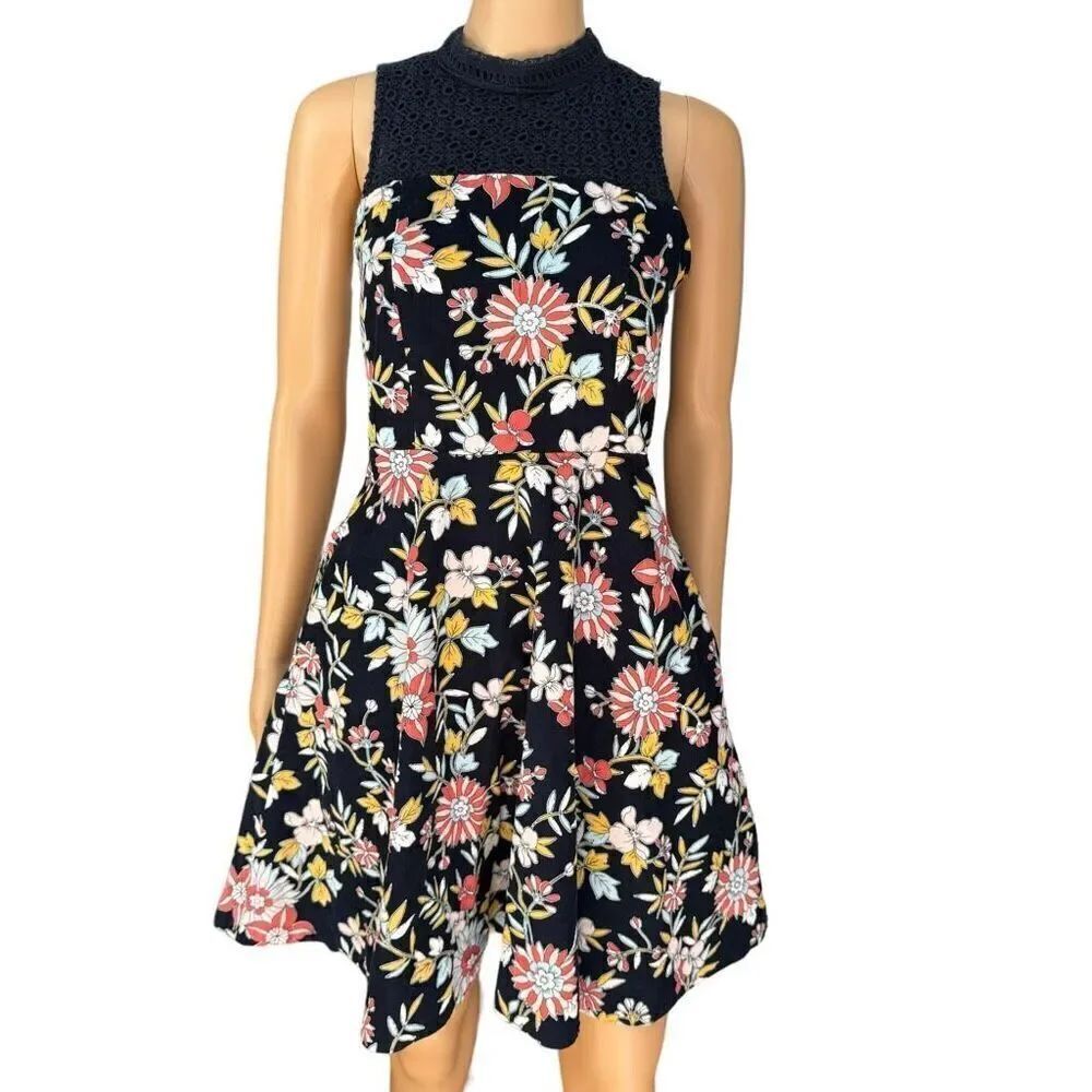 Anthropologie Moulinette Soeurs Ashbury Blue Floral Corduroy Eyelet Dress Sz 0
